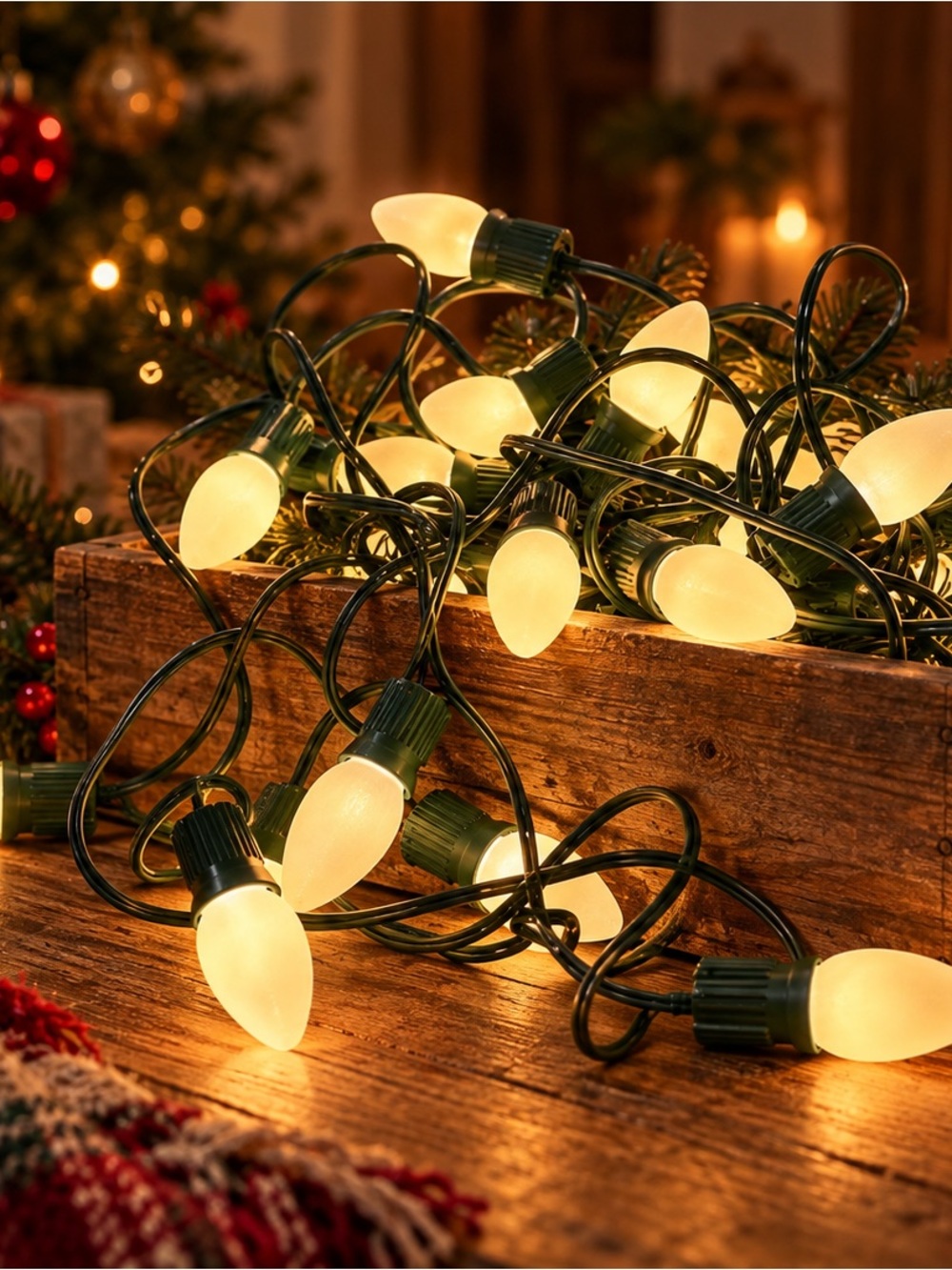 Vintage White Teardrop LED String Lights with Green Cord